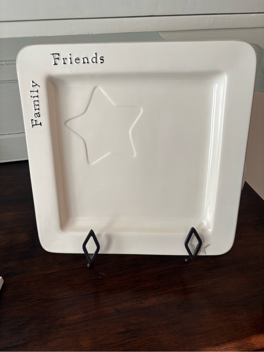 Pottery By Kathy Phillips Ceramic Square Family & Friends 13” Serving Tray Cream